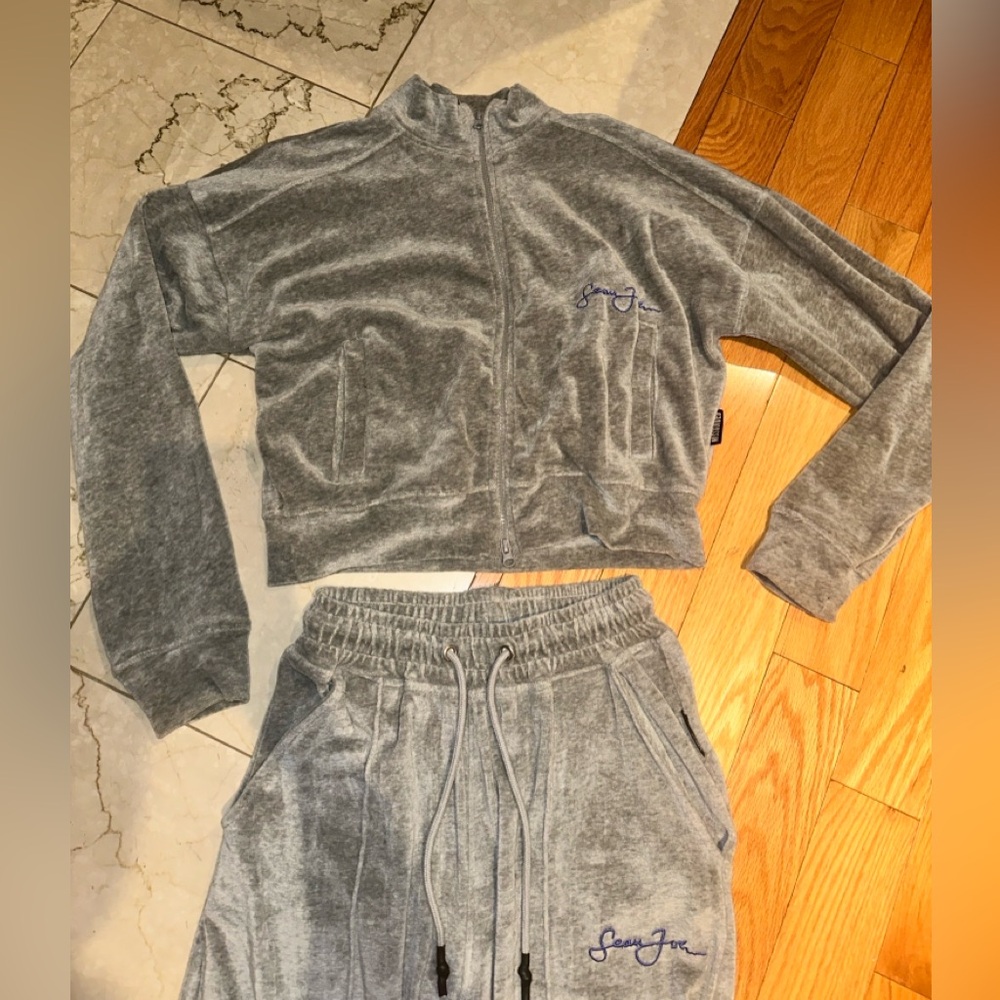 FREE SHIP-Misguided x Sean John 2pc velour tracksuit jacket grey women’s US 4,2